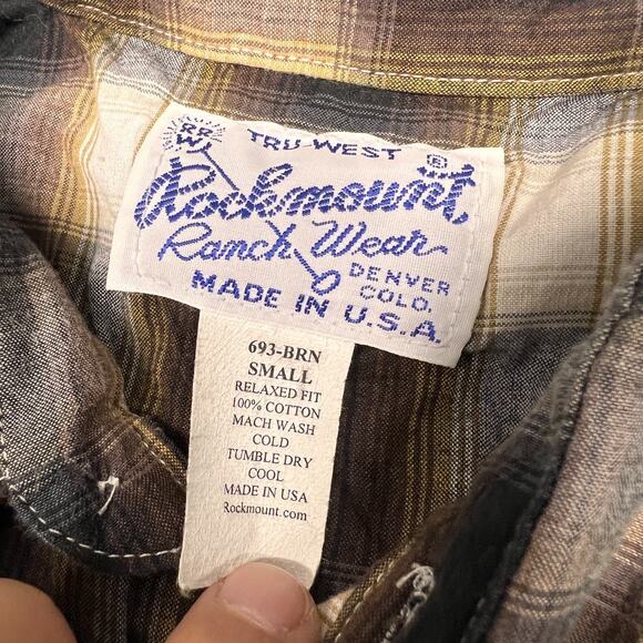 Vtg Rockmount Ranch Wear Pearl Snap Shirt Mens Small Plaid Diamond Western Retro - Picture 4 of 7